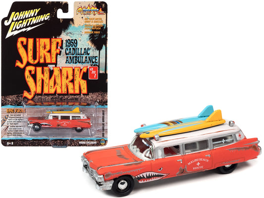 1959 Cadillac Ambulance Red with White Top "Malibu Beach Rescue" - Premium Cadillac Models from Johnny Lightning - Just $24.74! Shop now at Rapidvehicles