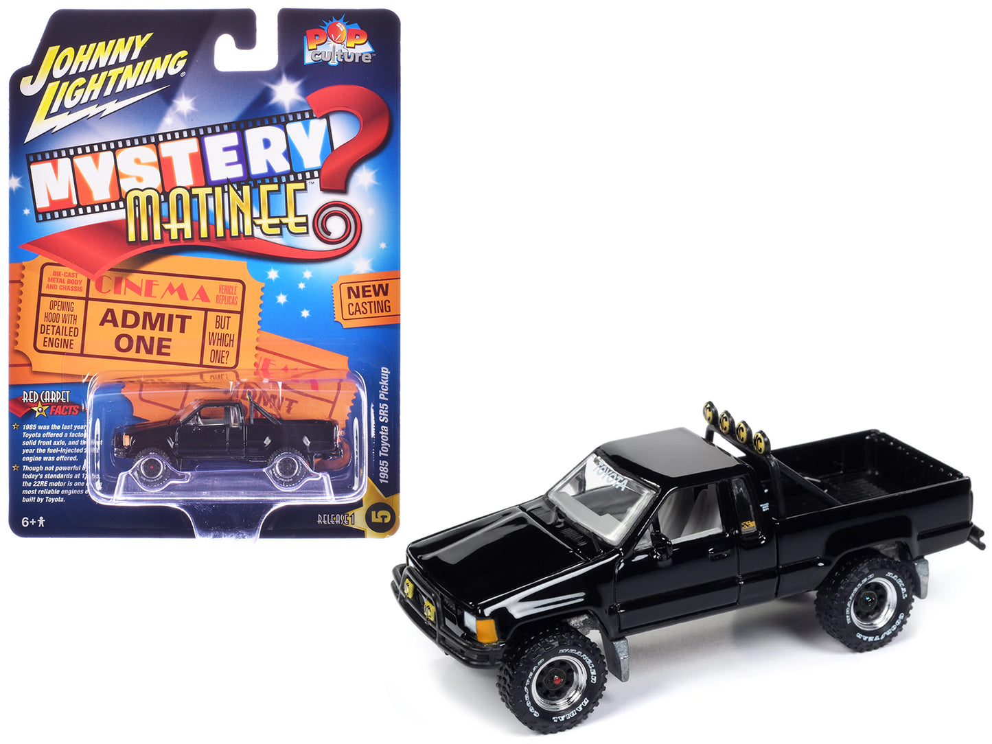 1985 Toyota SR5 Pickup Truck Black "Mystery Matinee" Movie Pop Culture 2024 Release 1 1/64 Diecast Model Car by Johnny Lightning - Use code SHOPAPP15 to get 15 percent off