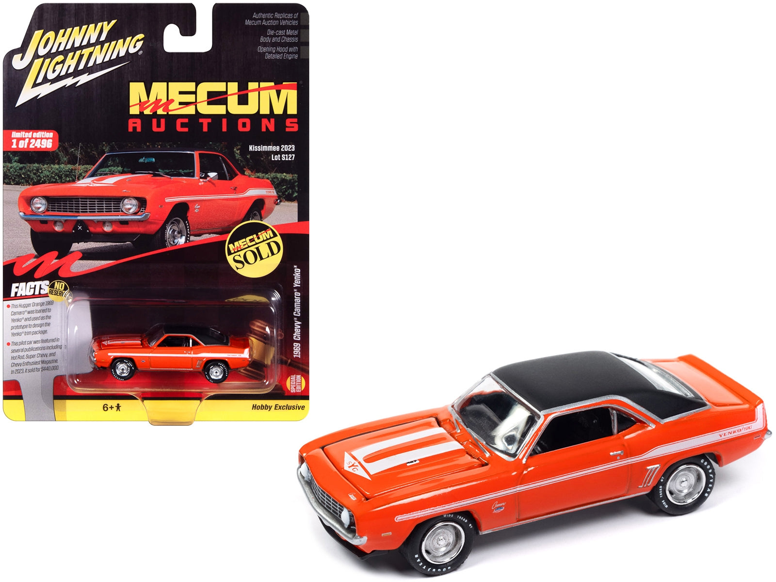 1969 Chevrolet Yenko Camaro Hugger Orange with White Stripes "Mecum Auctions" Limited Edition to 2496 pieces Worldwide "Hobby Exclusive" Series 1/64 Diecast Model Car by Johnny Lightning - Premium Chevrolet Models from Johnny Lightning - Just $25.07! Shop now at Rapidvehicles