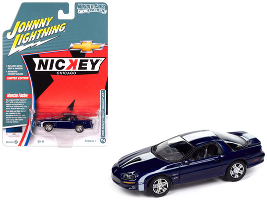 2002 Chevrolet Nickey Camaro ZL1 Navy Blue Metallic with White Stripes "Muscle Cars USA" Series 1/64 Diecast Model Car by Johnny Lightning - Use code SHOPAPP15 to get 15 percent off