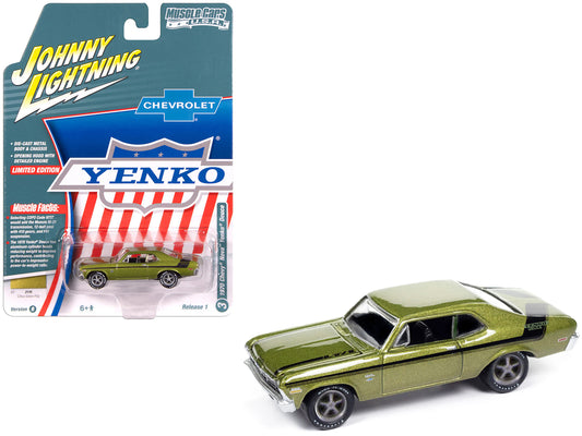 1970 Chevrolet Nova Yenko Deuce Citrus Green Metallic with Black Stripes "Muscle Cars USA" Series 1/64 Diecast Model Car by Johnny Lightning - Use code SHOPAPP15 to get 15 percent off
