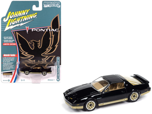 1986 Pontiac Firebird T/A Black with Champagne Gold Accents "Muscle Cars USA" Series 1/64 Diecast Model Car by Johnny Lightning - Use code SHOPAPP15 to get 15 percent off