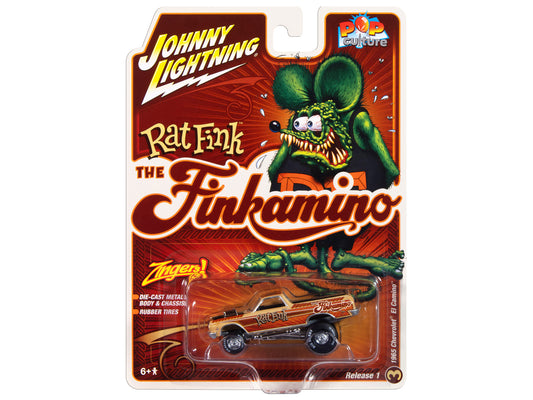 1965 Chevrolet El Camino Zinger "Finkamino" Beige with Graphics "Rat Fink" "Pop Culture" 2025 Release 1 1/64 Diecast Model Car by Johnny Lightning free shipping USA