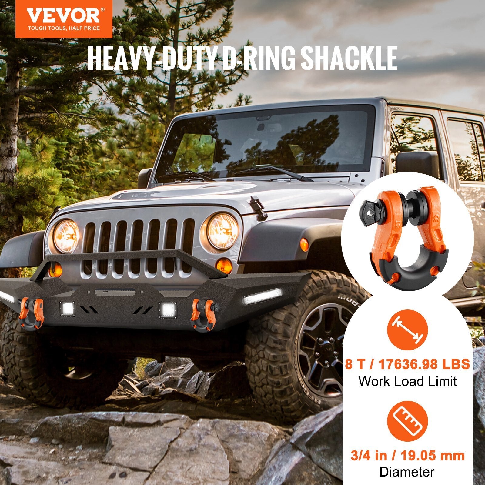 VEVOR 3/4" D-Ring Shackle, 2 Pack Alloy Steel Shackles 66139 lbs (30 Ton) Break Strength with 7/8" Screw Pin, Isolators & Washers, Heavy Duty Off Road Vehicle Recovery Shackle for Jeep Truck, Orange - Premium Towing Winch from VEVOR - Just $44.79! Shop now at Rapidvehicles