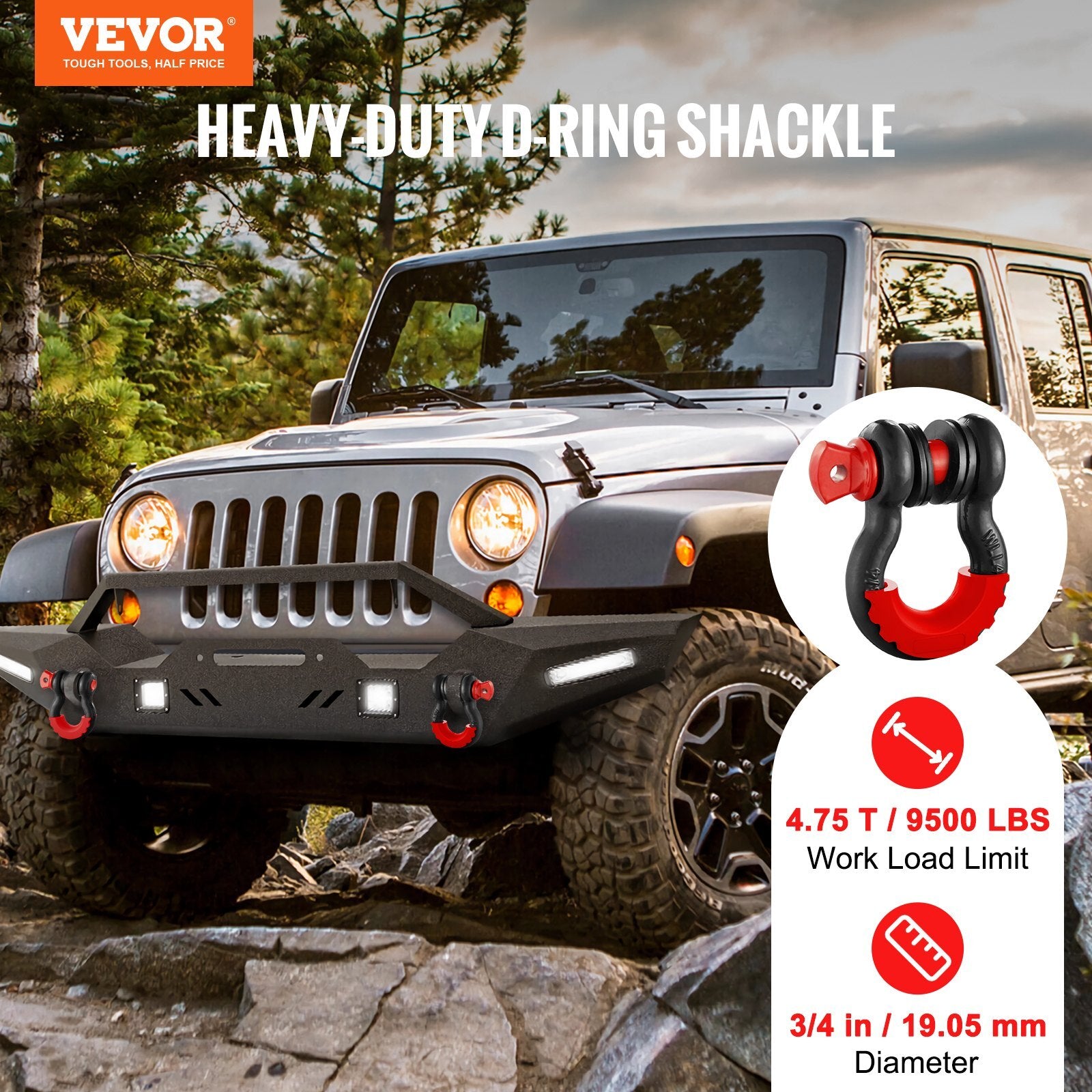 VEVOR 3/4" D-Ring Shackle, 2 Pack Alloy Steel Shackles 62832 lbs (28.5 Ton) Break Strength with 7/8" Screw Pin, Isolators & Washers, Heavy Duty Off Road Vehicle Recovery Shackle for Jeep Truck, Black - Premium Towing Winch from VEVOR - Just $37.79! Shop now at Rapidvehicles