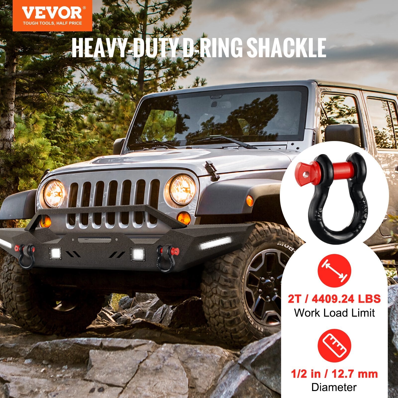 VEVOR 1/2" D-Ring Shackle, 4 Pack Alloy Steel Shackles 17637 lbs (8 Ton) Break Strength with 5/8" Screw Pin, Heavy Duty Off Road Vehicle Recovery Shackle, Towing Accessories for Jeep Truck, Black - Premium Towing Winch from VEVOR - Just $34.99! Shop now at Rapidvehicles