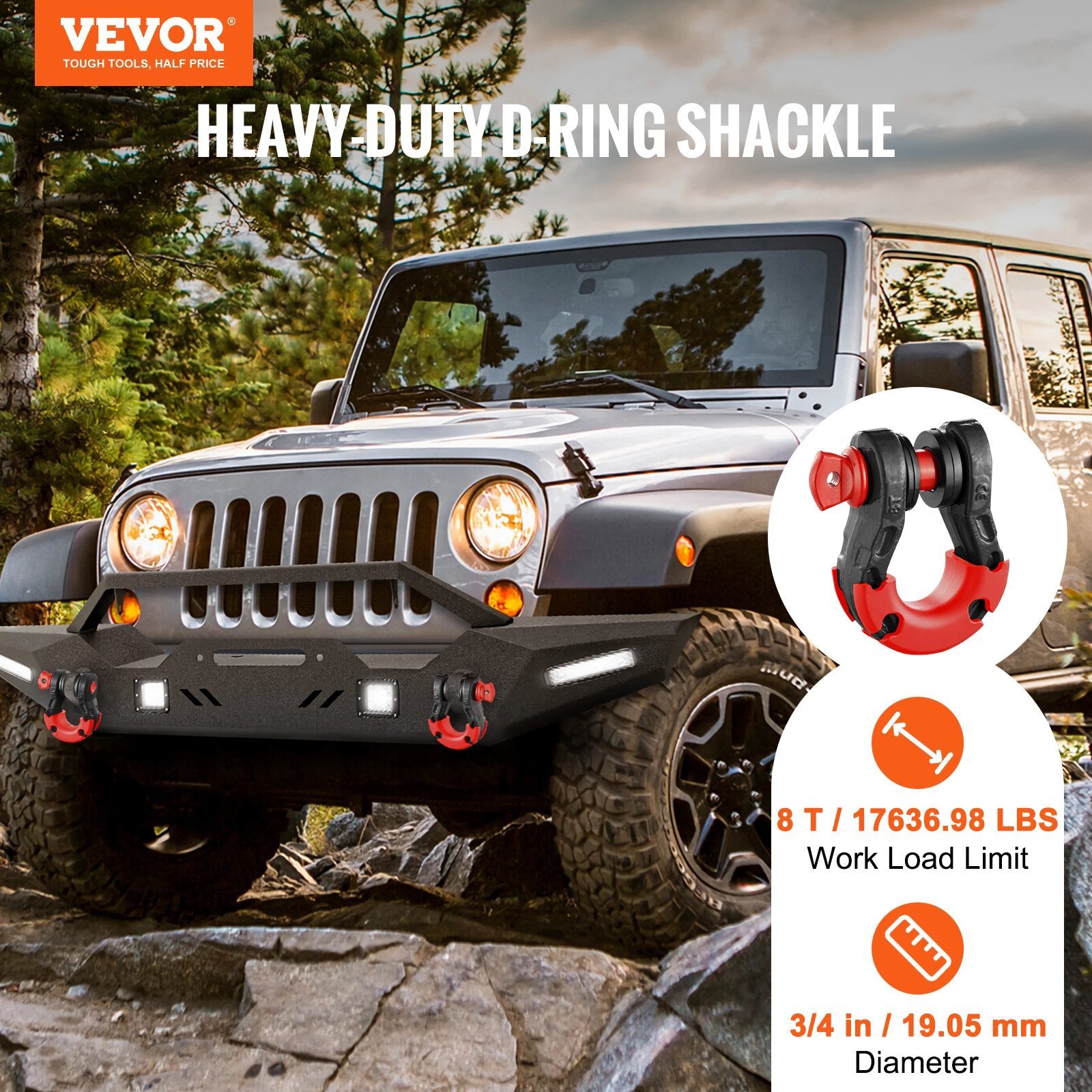 VEVOR 3/4" D-Ring Shackle, 2 Pack Alloy Steel Shackles 66139 lbs (30 Ton) Break Strength with 7/8" Screw Pin, Isolators & Washers, Heavy Duty Off Road Vehicle Recovery Shackle for Jeep Truck, Black - Premium Towing Winch from VEVOR - Just $43.39! Shop now at Rapidvehicles