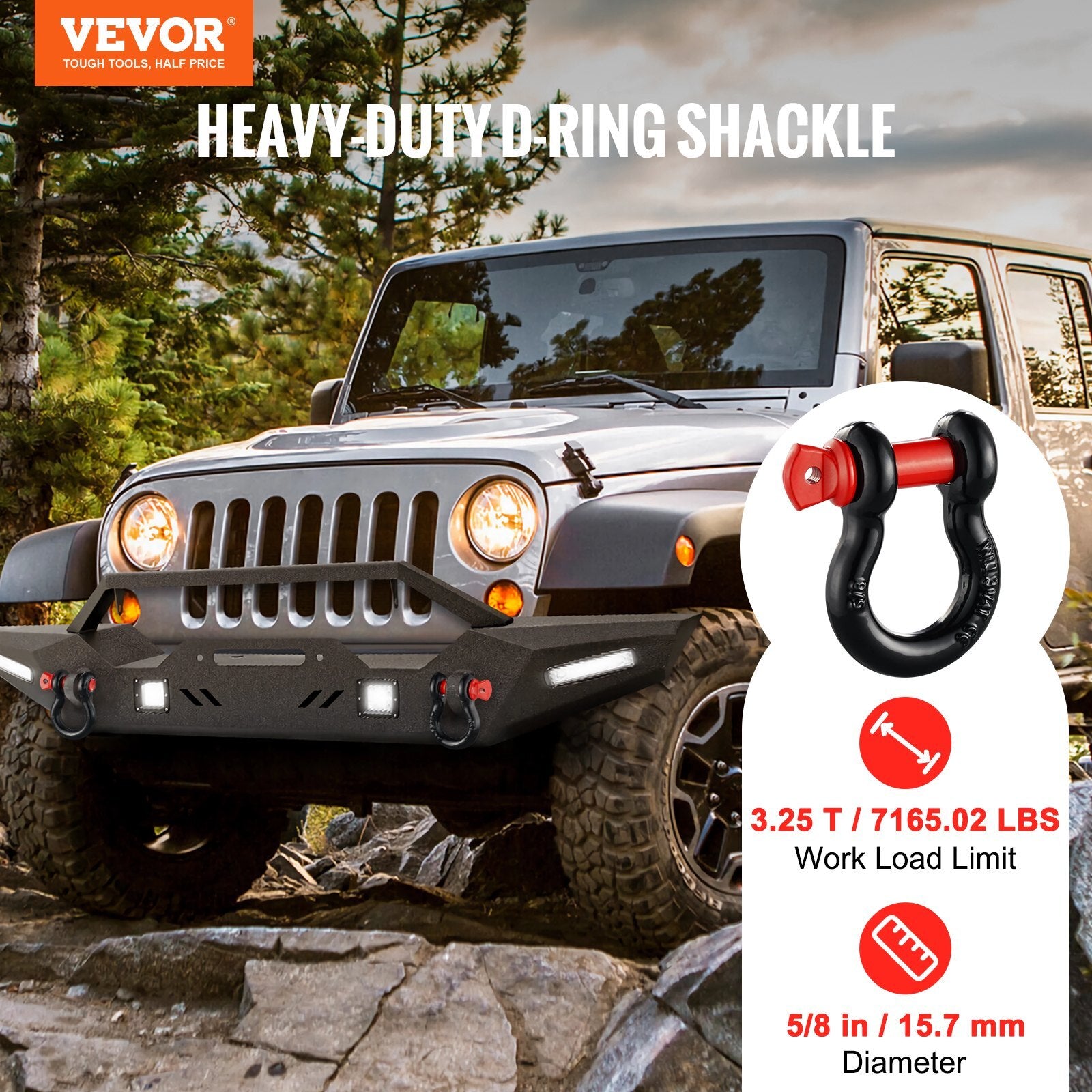 VEVOR 5/8" D-Ring Shackle, 4 Pack Alloy Steel Shackles 28660 lbs (13 Ton) Break Strength with 3/4" Screw Pin, Heavy Duty Off Road Vehicle Recovery Shackle, Towing Accessories for Jeep Truck, Black - Premium Towing Winch from VEVOR - Just $39.19! Shop now at Rapidvehicles