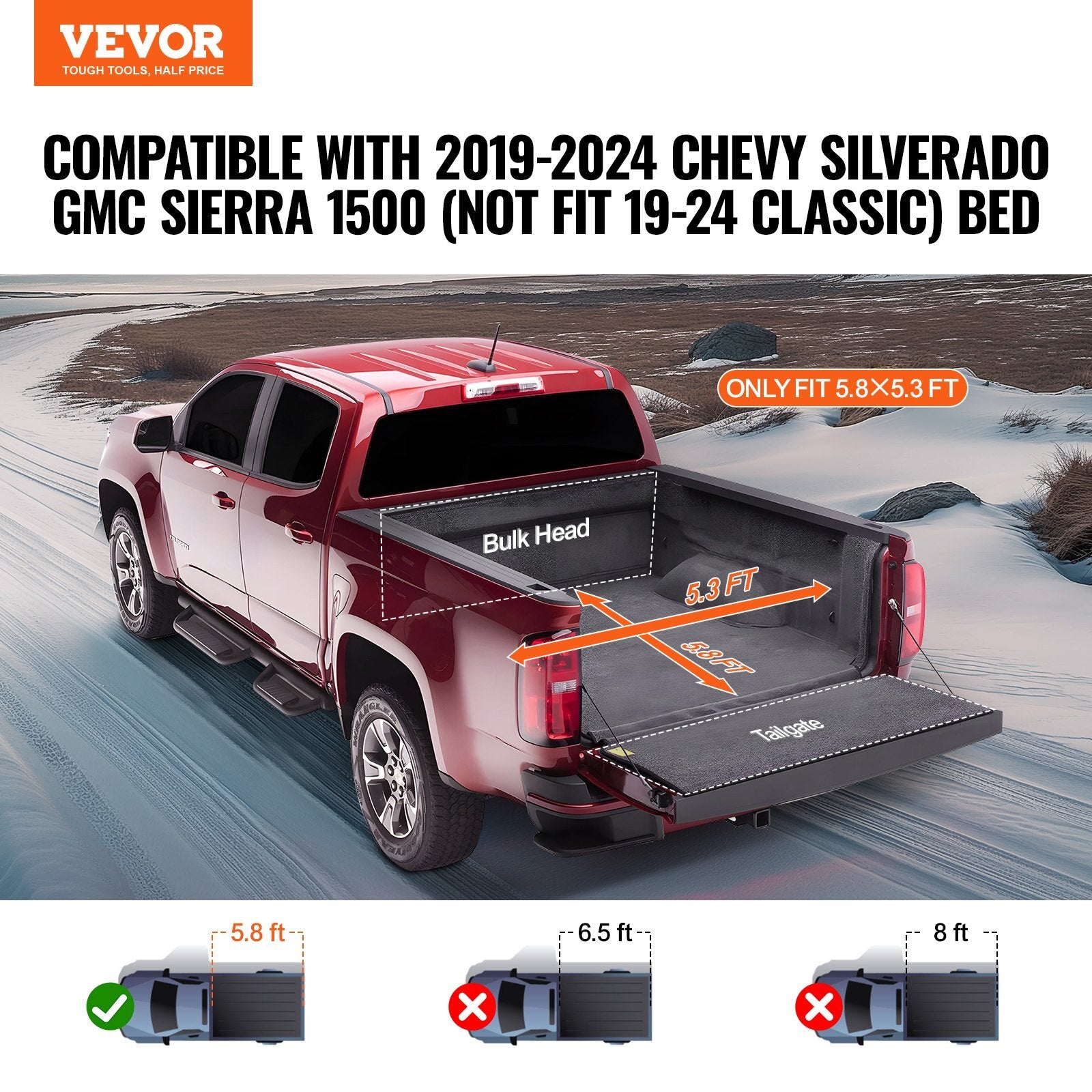 VEVOR Truck Bed Cover, Roll Up Truck Bed Tonneau Cover, Compatible with 2019-2024 Chevy Silverado GMC Sierra 1500 (NOT FIT 19-24 Classic) Bed, for 5.8 x 5.3 ft Bed, Soft PVC, Roll Up Tonneau Cover - Premium Tonneau Cover from VEVOR - Just $184.59! Shop now at Rapidvehicles