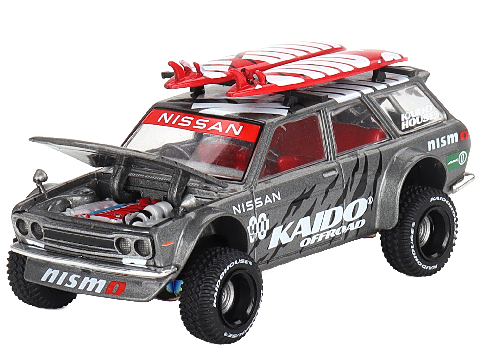 Datsun Kaido 510 Wagon 4x4 RHD (Right Hand Drive) "Kaido Offroad V1" Gray Metallic with Red Interior and Surfboards on Roof (Designed by Jun Imai) "Kaido House" Special 1/64 Diecast Model Car by Mini GT - Premium Datsun Models from Mini GT - Just $42.83! Shop now at Rapidvehicles