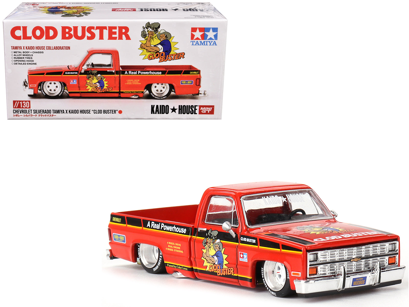 Chevrolet Silverado Pickup Truck "Clod Buster" Orange with Black Stripes (Designed by Jun Imai) "Tamiya x Kaido House" Special 1/64 Diecast Model Car by Mini GT free shipping USA