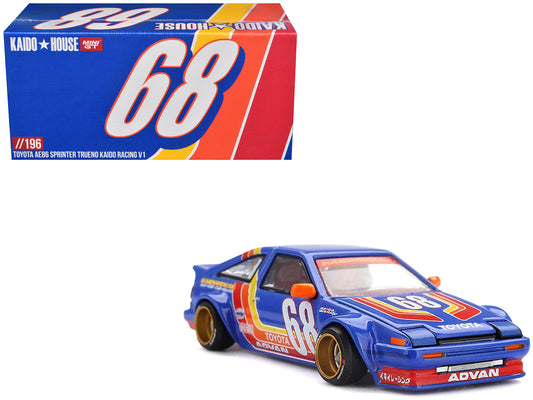 Toyota AE86 Sprinter Trueno "Kaido Racing V1" RHD (Right Hand Drive) #68 Blue with Stripes (Designed by Jun Imai) "Kaido House" Special 1/64 Diecast Model Car by Mini GT