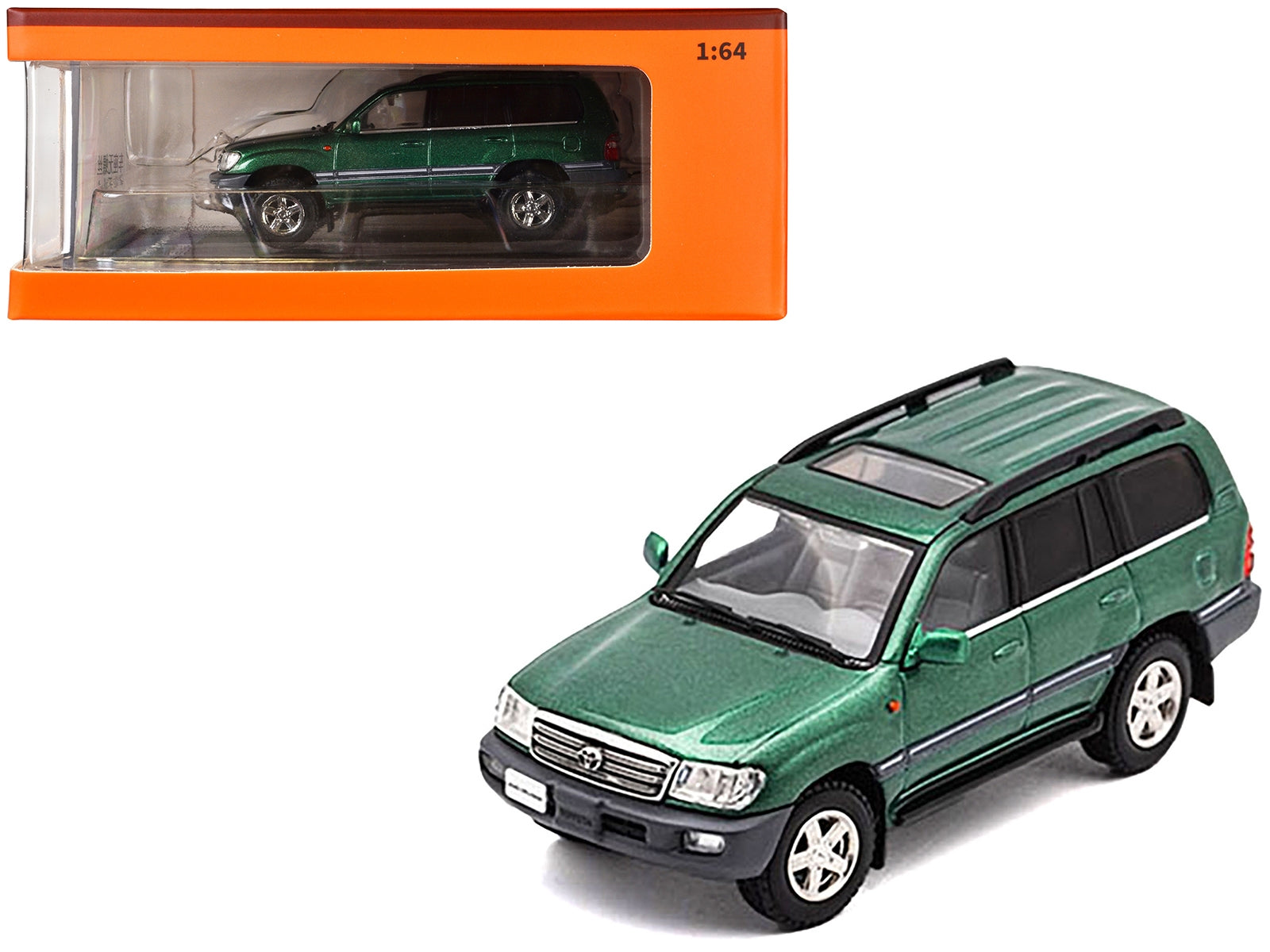 Toyota Land Cruiser 100 Green Metallic with Roof Rack 1/64 Diecast Model Car by GCD - Premium Toyota Models from GCD - Just $41.36! Shop now at Rapidvehicles