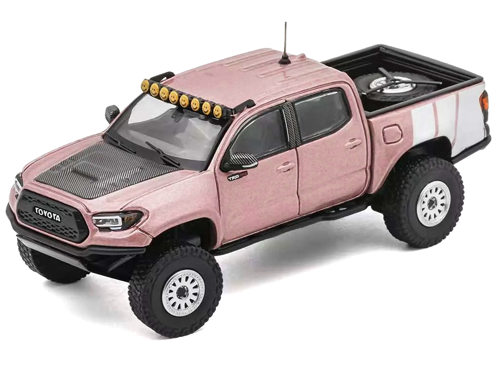 2022 Toyota Tacoma TRD PRO Pickup Truck Pink Metallic with White Stripes and Carbon Hood 1/64 Diecast Model Car by GCD - Premium Pickup Trucks Models from GCD - Just $48.37! Shop now at Rapidvehicles