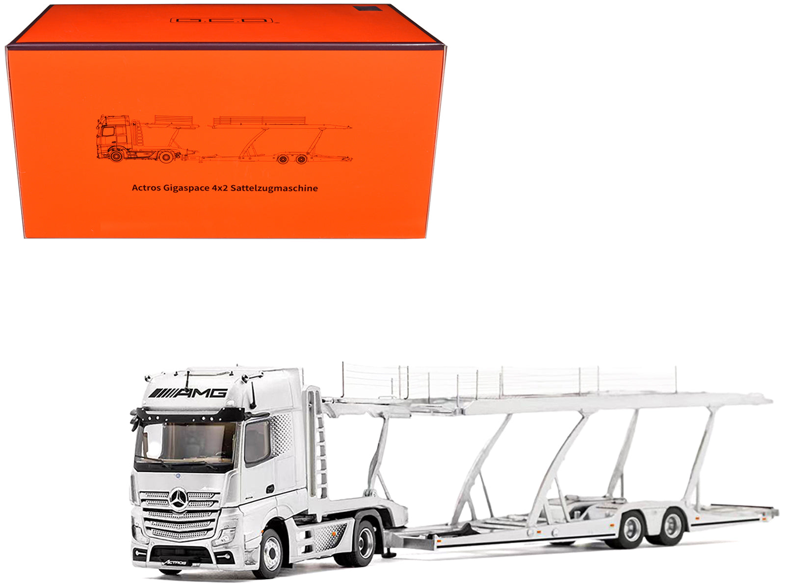 Mercedes-Benz Actros AMG Auto Transporter Silver Metallic 1/64 Diecast Model by GCD free shipping USA