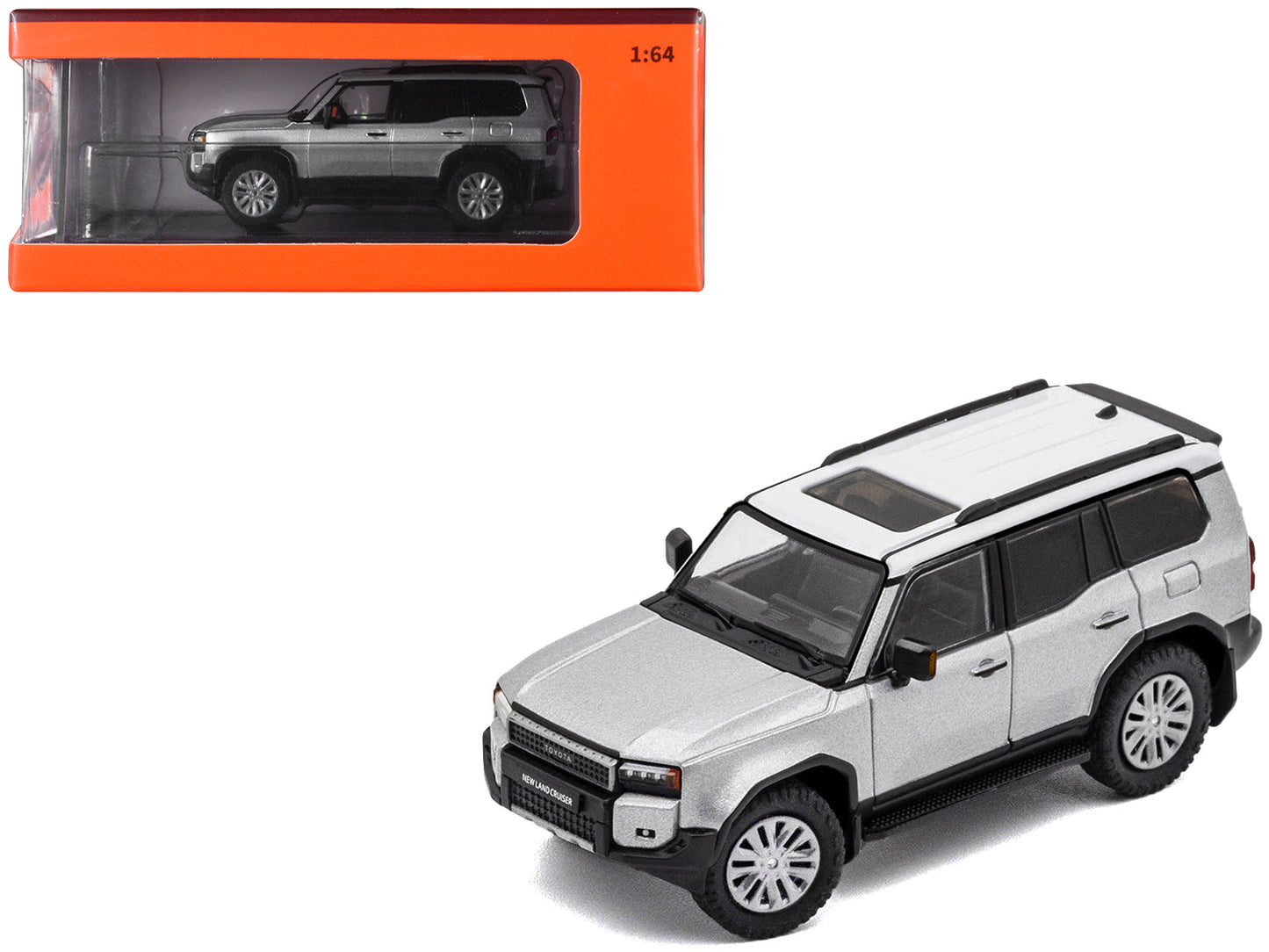 Toyota Land Cruiser Prado 250 Silver Metallic with White Top 1/64 Diecast Model Car by GCD