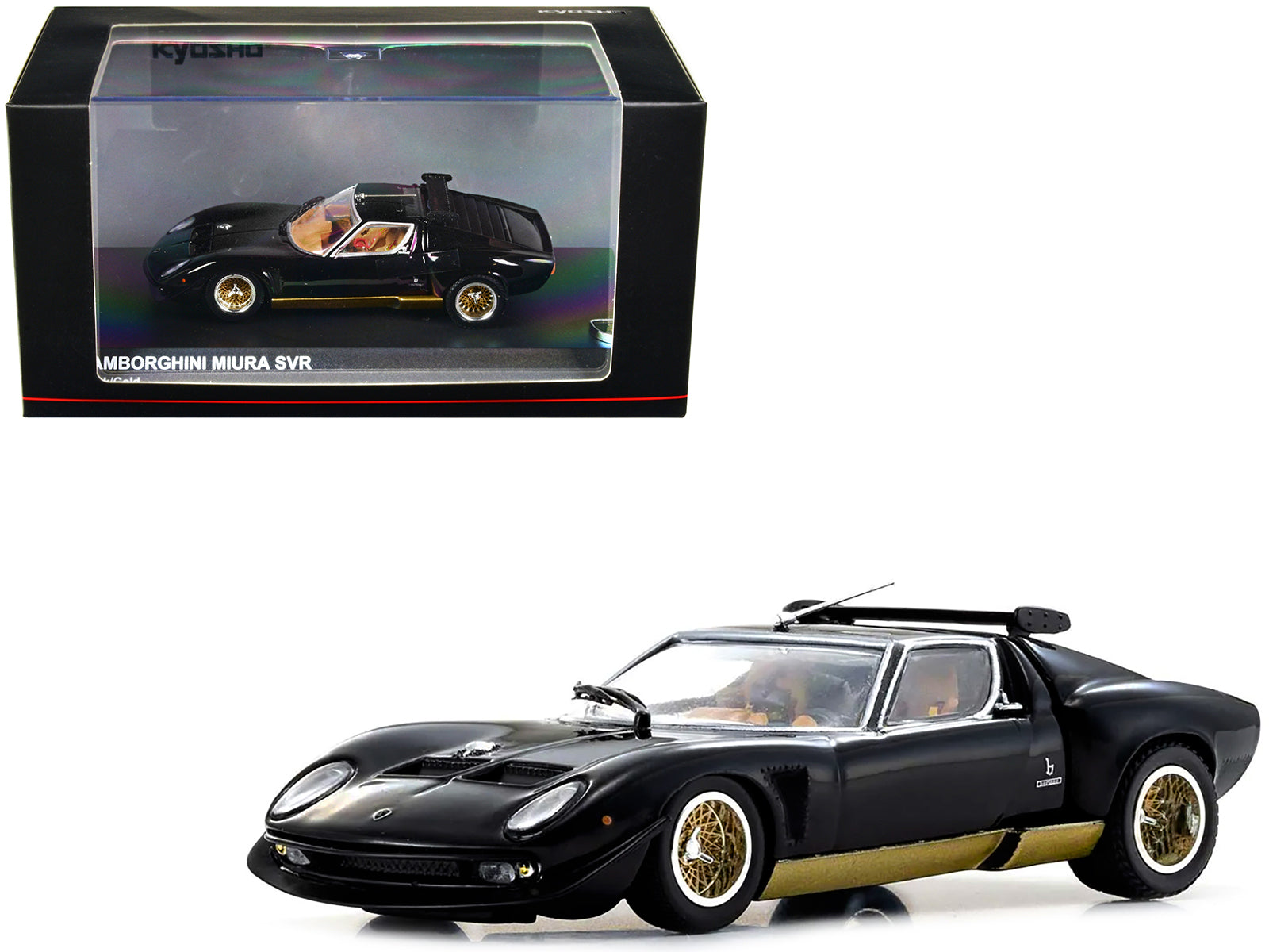 Lamborghini Miura SVR Black with Gold Accents and Wheels 1/43 Diecast Model Car by Kyosho free shipping USA