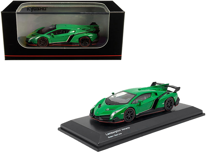 Lamborghini Veneno Green with Red Line 1/64 Diecast Model Car by Kyosho free shipping USA