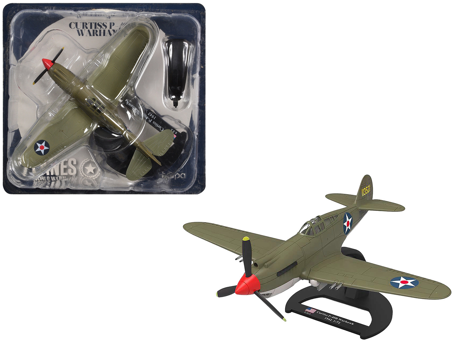 Curtiss P-40B Warhawk Aircraft "Hawaii" (1945) United States Army Air Forces "Planes of World War II" Series 1/72 Diecast Model Airplane by Luppa free shipping USA