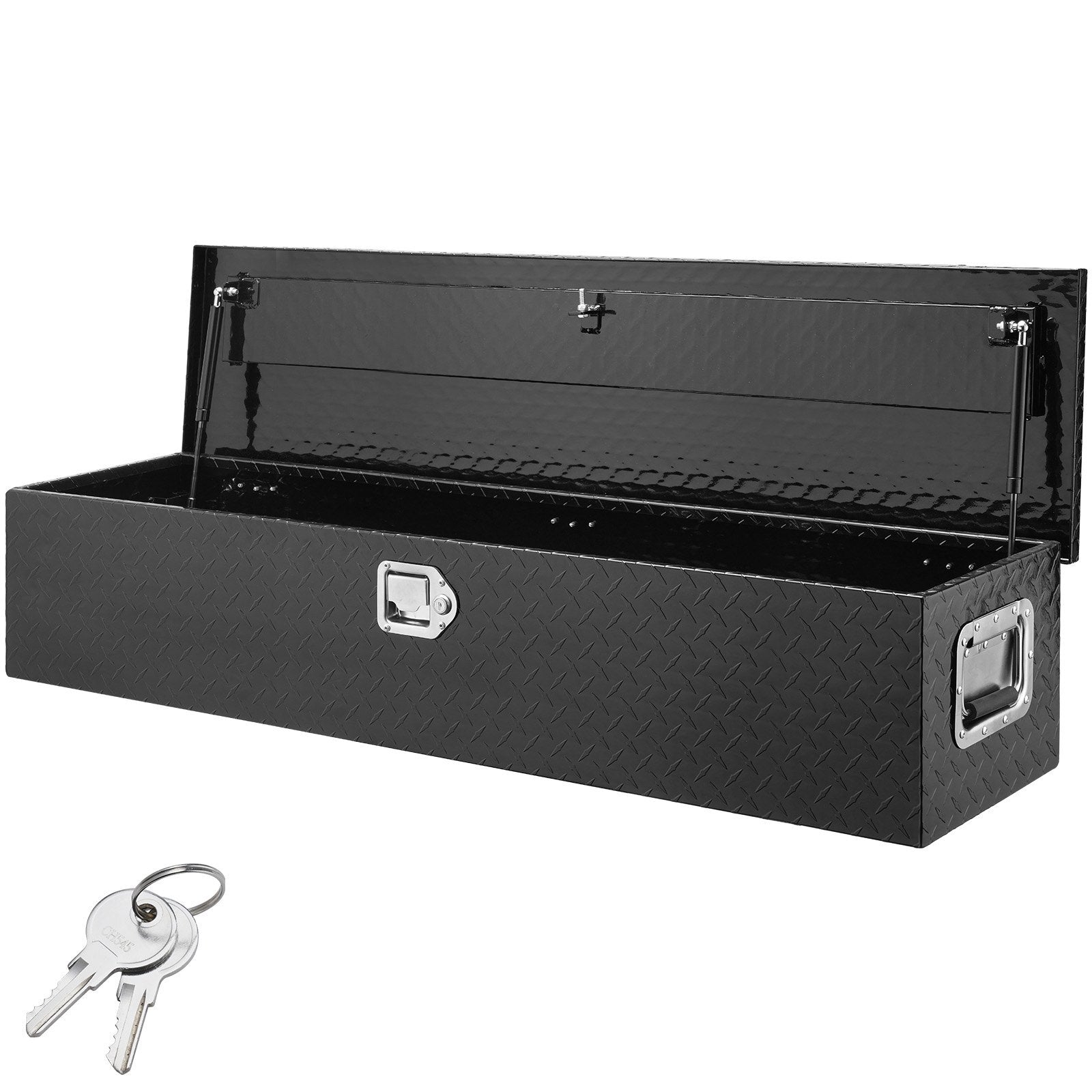 VEVOR Heavy Duty Aluminum Truck Bed Tool Box, Diamond Plate Tool Box with Side Handle and Lock Keys, Storage Tool Box Chest Box Organizer for Pickup, Truck Bed, RV, Trailer, 48"x15"x15", Black - Premium Truck Tool Boxes from VEVOR - Just $254.79! Shop now at Rapidvehicles