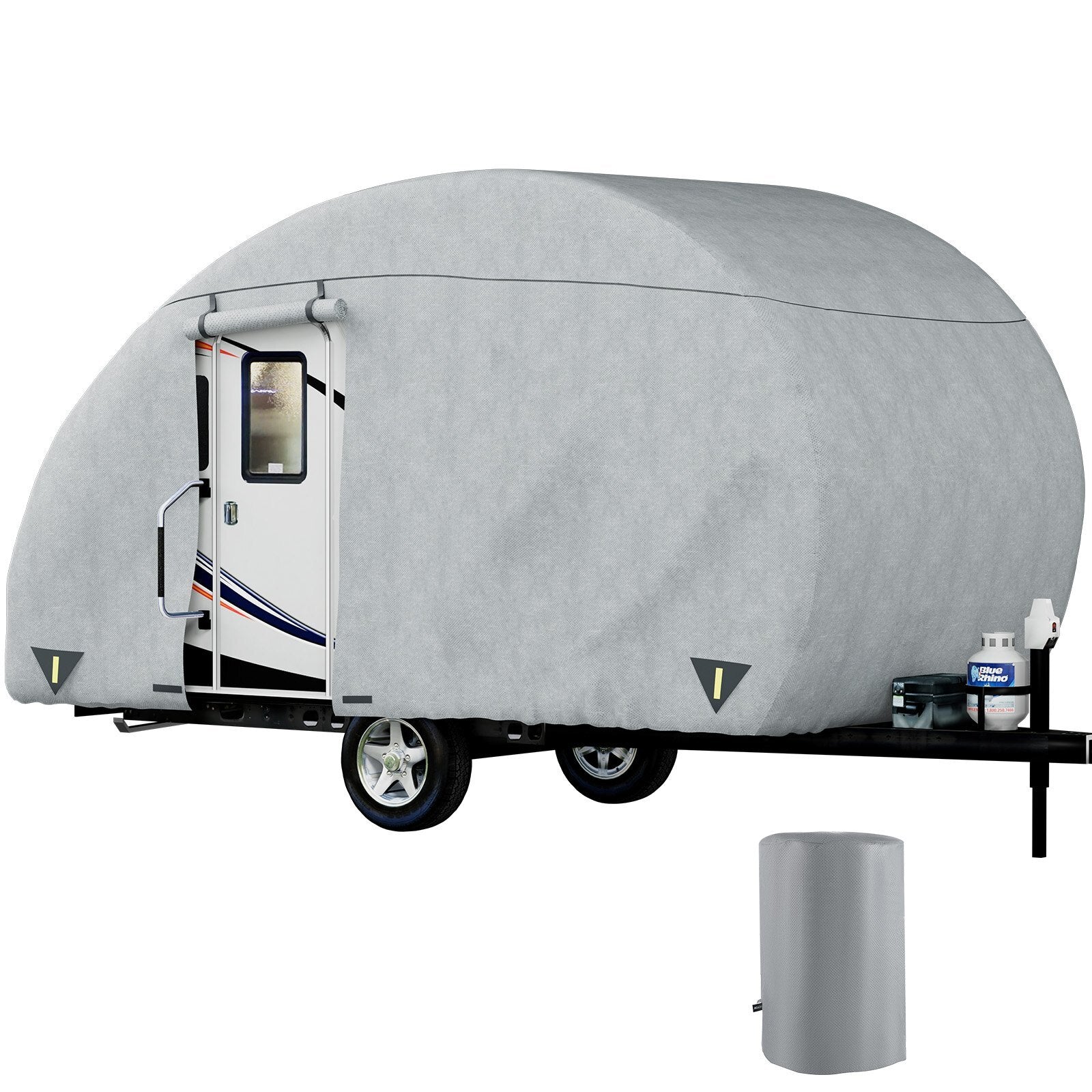 VEVOR Teardrop Trailer Cover, Fit for 16' - 18' Trailers, Upgraded Non-Woven 4 Layers Camper Cover, UV-proof Waterproof Travel Trailer Cover w/ 2 Wind-proof Straps, 1 Storage Bag and 1 Back Gate - Premium Trailer Cover from VEVOR - Just $133.89! Shop now at Rapidvehicles