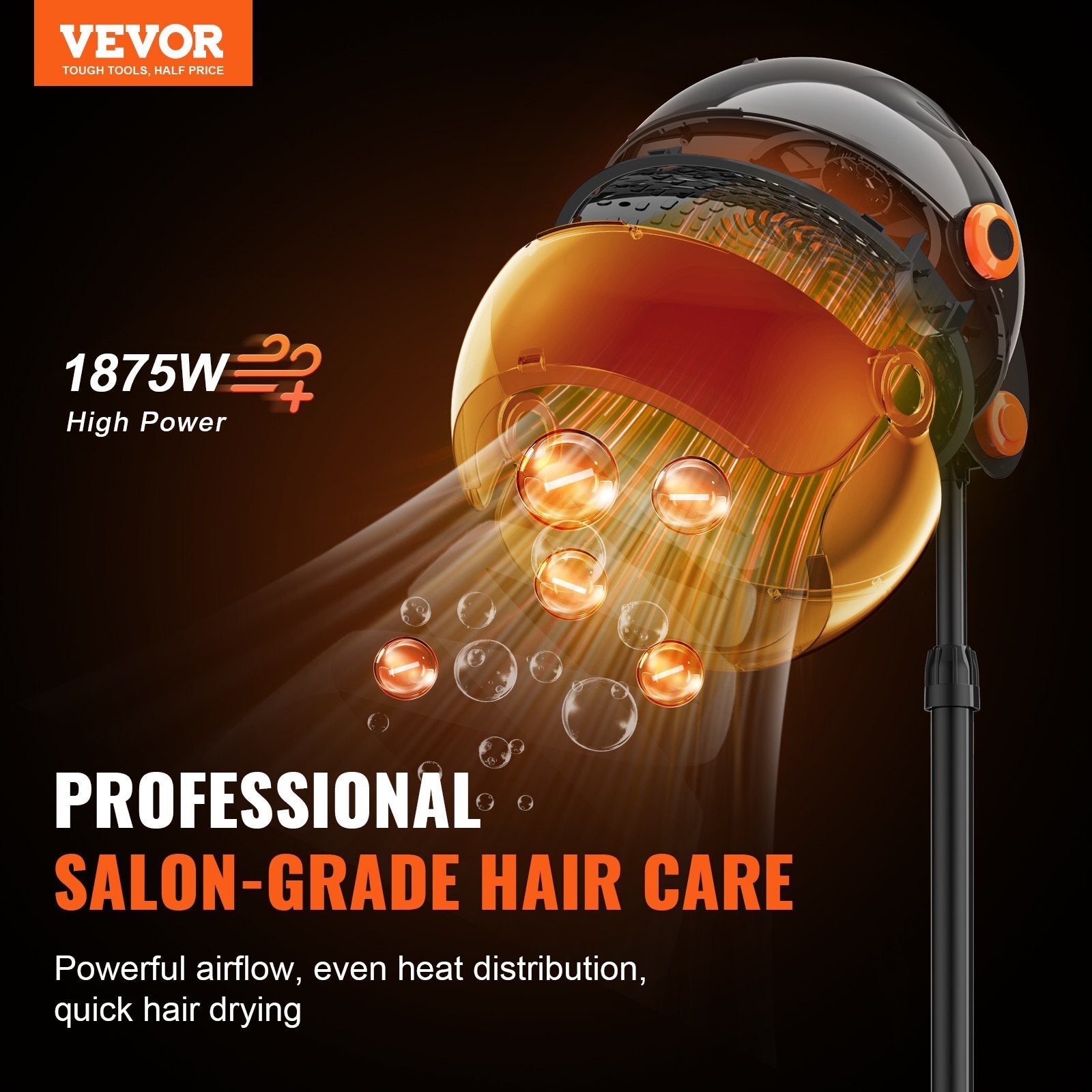 VEVOR Ionic Hooded Dryer, 1875W Professional Bonnet Hair Dryer, Sit Under Hair Dryer with Timer, 3 Temp Settings & Wind Speed, Floor Standing Rolling Base with Wheels for Beauty Salon Home Spa - Premium Hair Dryers from VEVOR - Just $124.59! Shop now at Rapidvehicles