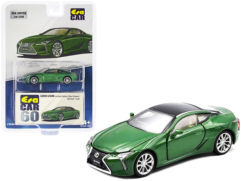 Lexus LC500 Nori Green Metallic with Black Top Limited Edition to 1200 pieces 1/64 Diecast Model Car by Era Car free shipping USA