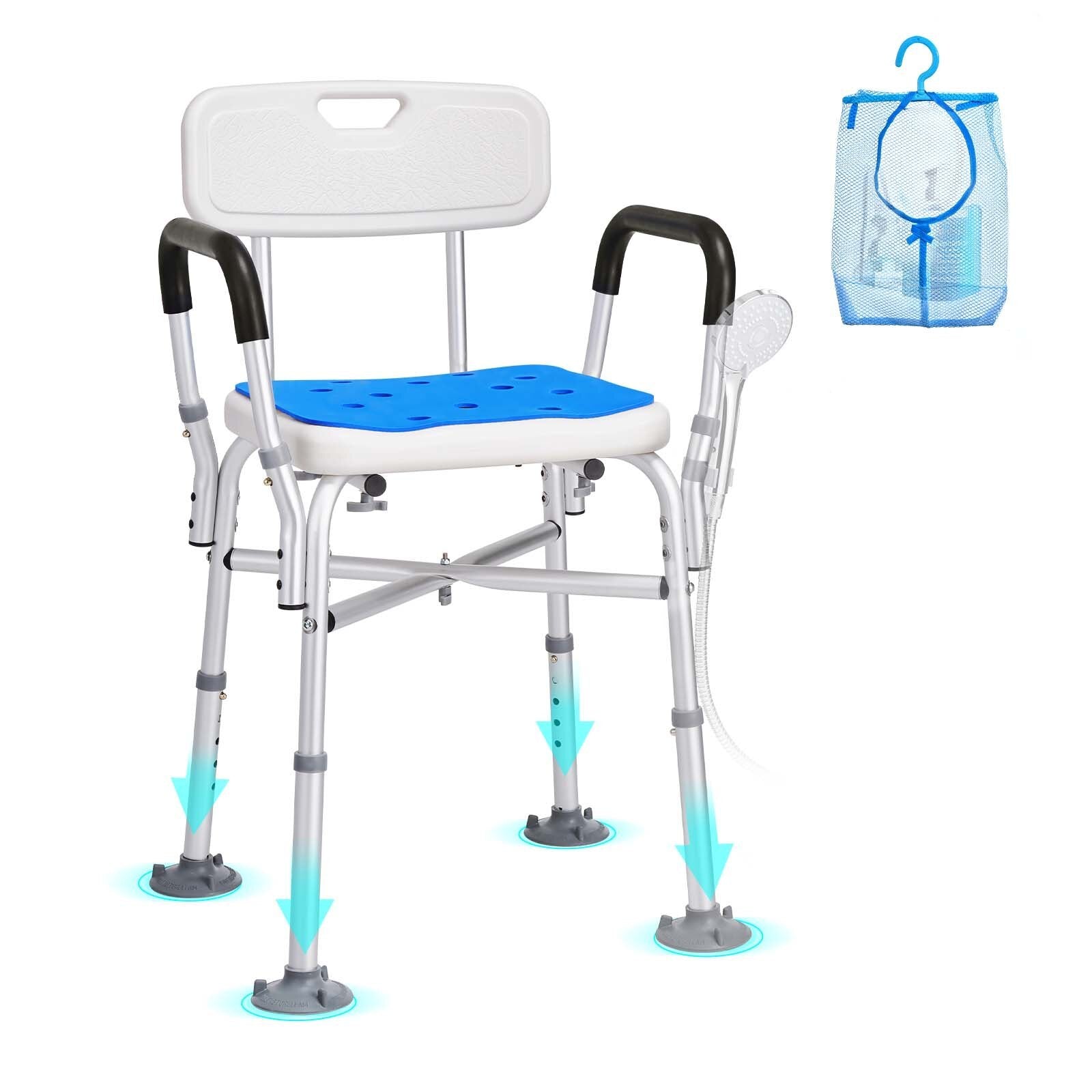 VEVOR Shower Chair Seat with Padded Arms and Back, Shower Stool with Reinforced CrossBar, Adjustable Height Bench Bath Chair for Elderly Disabled, Shower Chair for Inside Shower Bathtub, 400 lbs - Premium Bath & Shower Safety Seating from VEVOR - Just $83.99! Shop now at Rapidvehicles