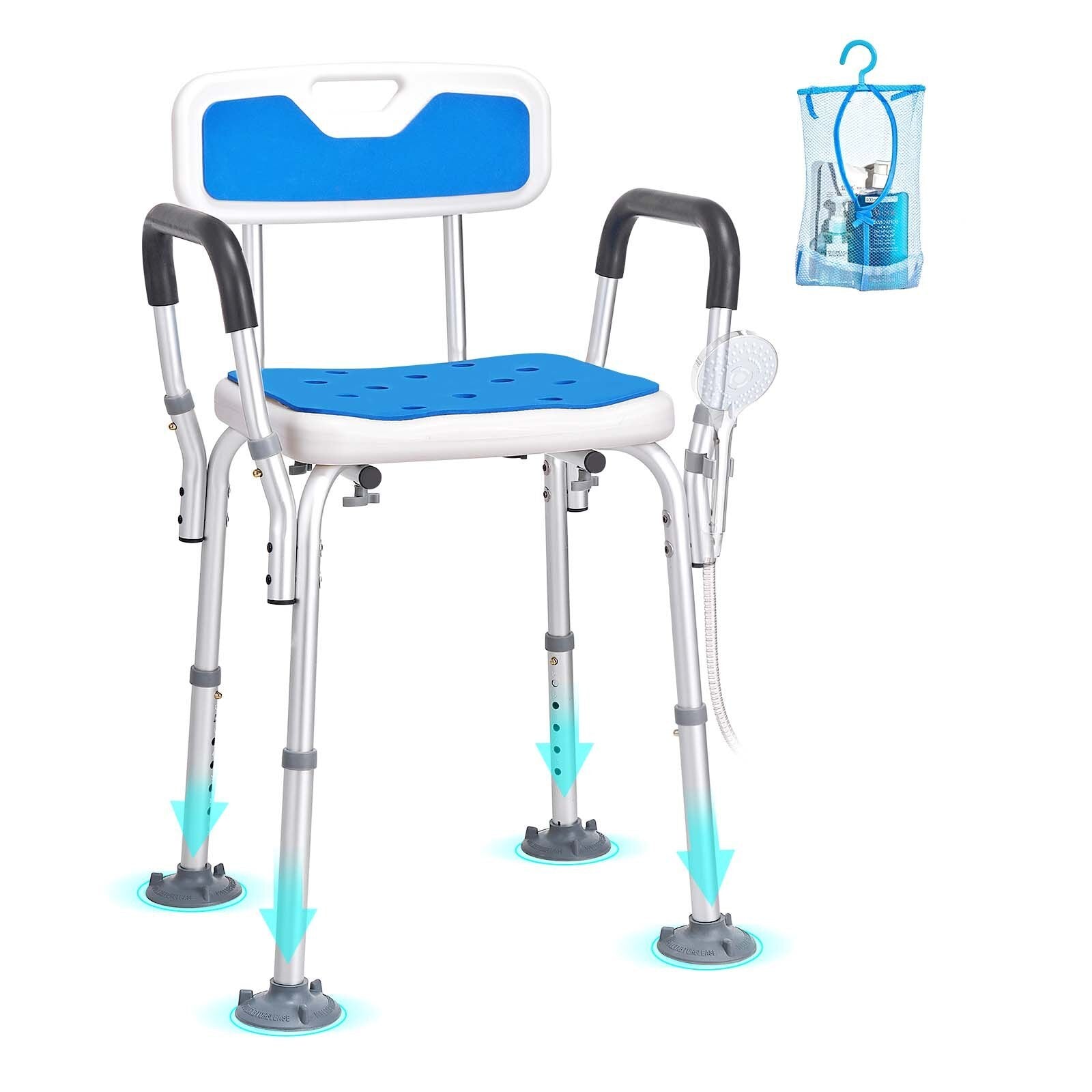 VEVOR Shower Chair Seat with Padded Arms and Back, Shower Stool with Suction Feet, Shower Chair for Inside Shower Bathtub, Adjustable Height Bench Bath Chair for Elderly Disabled, 400 lbs Capacity - Premium Bath & Shower Safety Seating from VEVOR - Just $62.99! Shop now at Rapidvehicles