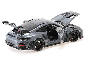 2024 Porsche 911 (992) GT3 RS "Weissach Package" Gray with Carbon Top and Hood Stripes Limited Edition to 200 pieces Worldwide 1/18 Diecast Model Car by Minichamps - Premium Porsche Models from Minichamps - Just $317.58! Shop now at Rapidvehicles