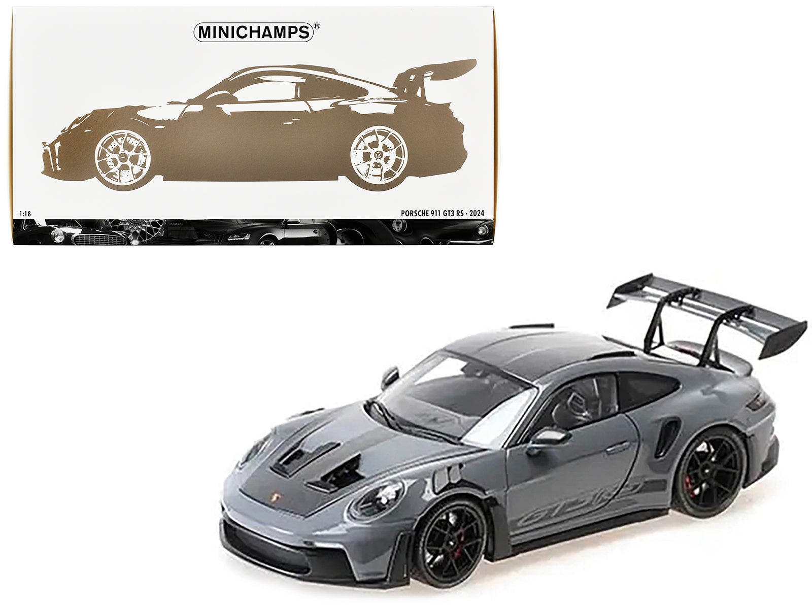 2024 Porsche 911 (992) GT3 RS "Weissach Package" Gray with Carbon Top and Hood Stripes Limited Edition to 200 pieces Worldwide 1/18 Diecast Model Car by Minichamps - Premium Porsche Models from Minichamps - Just $317.58! Shop now at Rapidvehicles