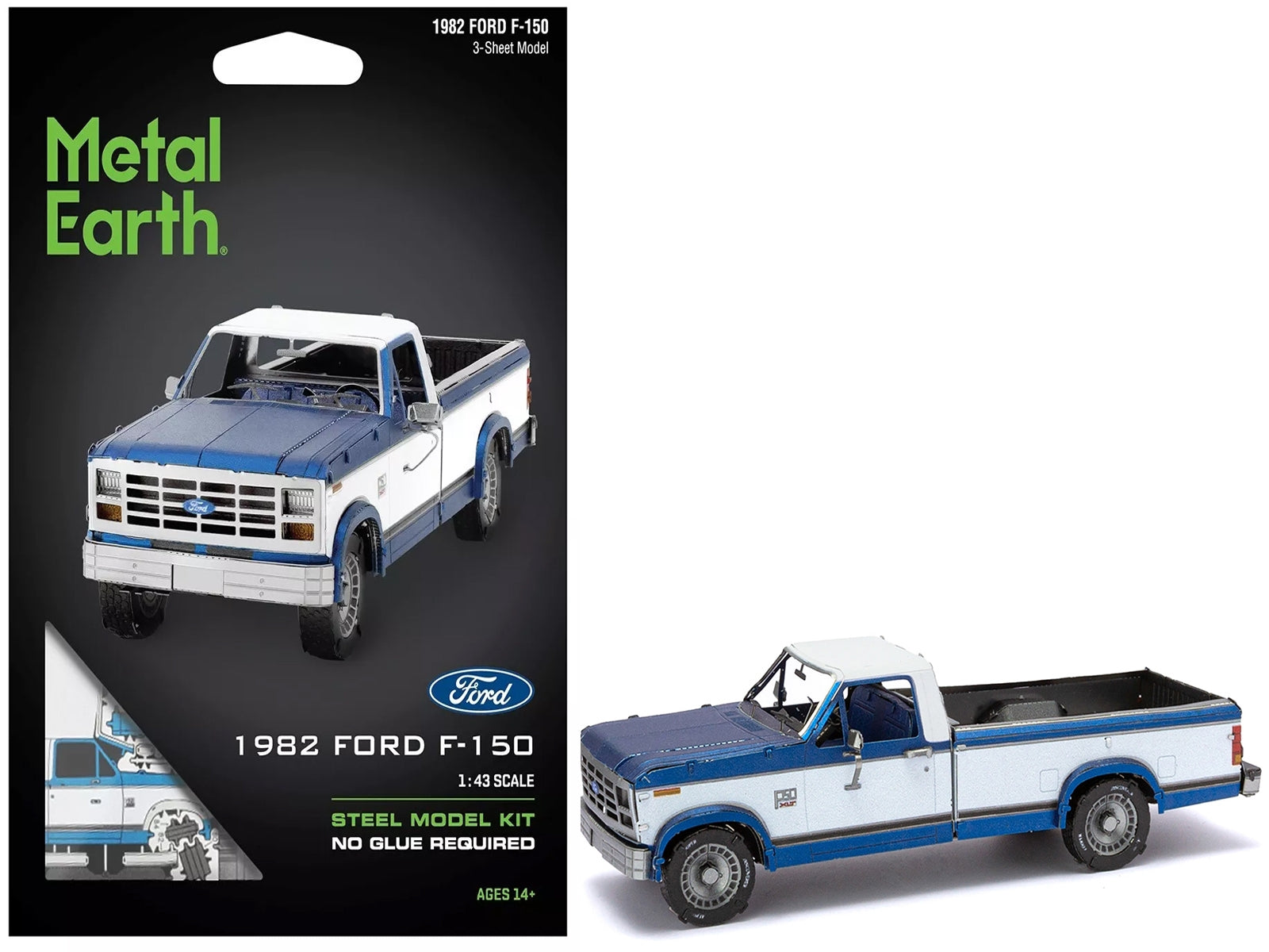 Model Kit 1982 Ford F-150 Pickup Truck Blue and White (Moderate Difficulty) Steel Model by Metal Earth - Premium Model Kits(To Built) from Metal Earth - Just $35.16! Shop now at Rapidvehicles