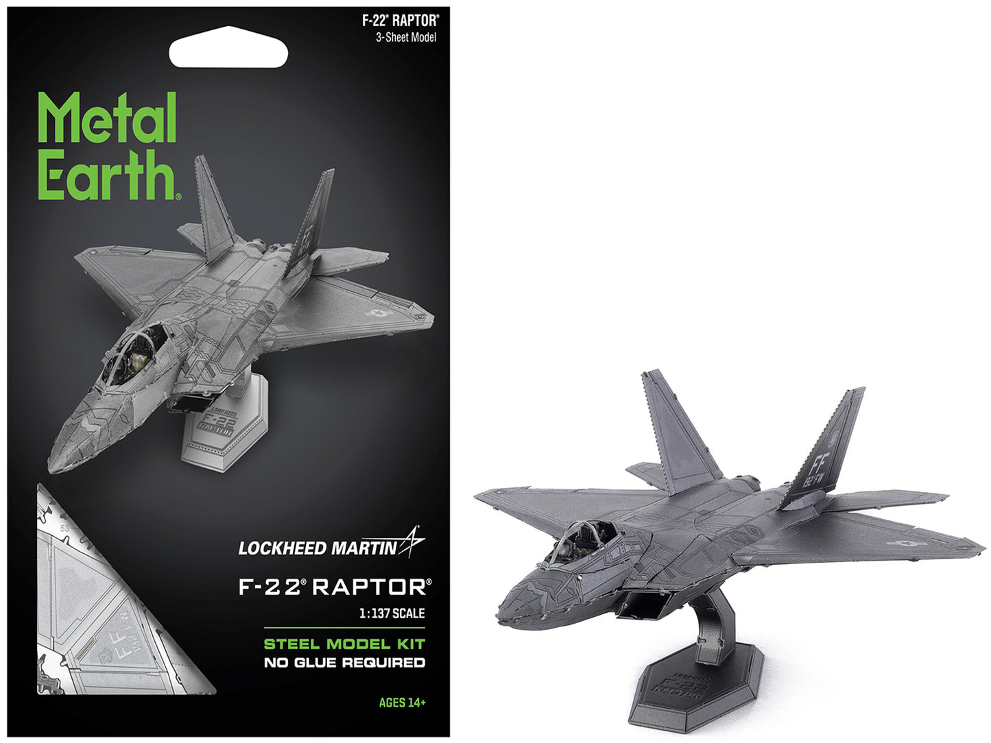 Model Kit Lockheed Martin F-22 Raptor Stealth Aircraft "United States Air Force" (Moderate Difficulty) Steel Model by Metal Earth