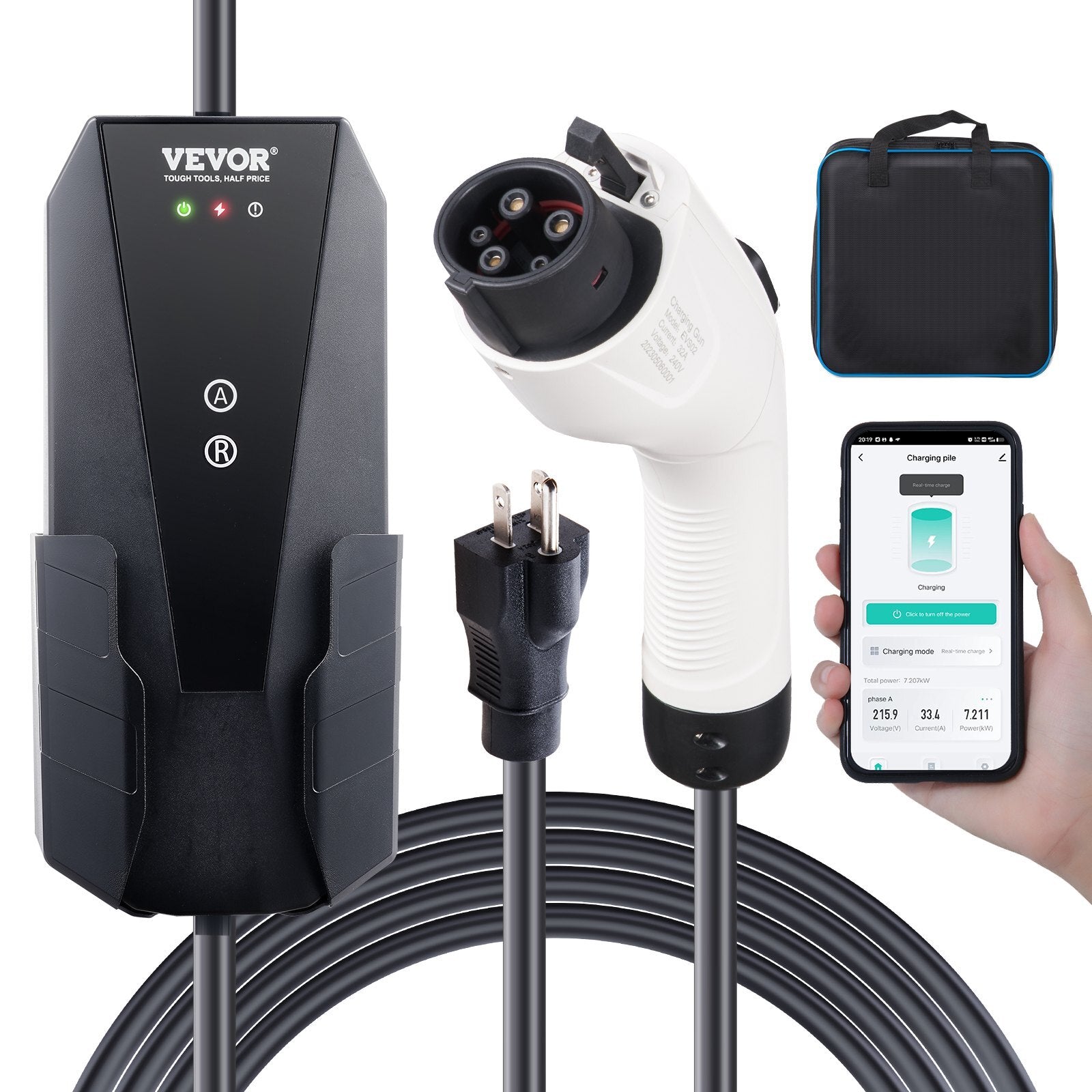 VEVOR Level 1+2 Portable EV Charger, 16 Amp 120V or 240V, - Premium Portable EV Charger from VEVOR - Just $152.27! Shop now at Rapidvehicles