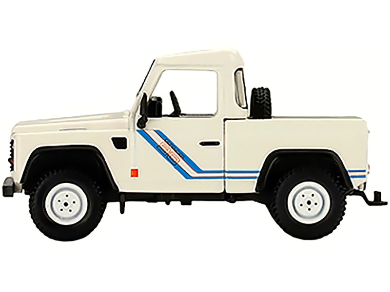 Land Rover Defender 90 Pickup Truck White with Blue Stripes Limited Edition to 3000 pieces Worldwide 1/64 Diecast Model Car by Mini GT - Premium Range/Land Rover from Mini GT - Just $24.99! Shop now at Rapidvehicles