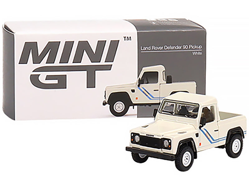 Land Rover Defender 90 Pickup Truck White with Blue Stripes Limited Edition to 3000 pieces Worldwide 1/64 Diecast Model Car by Mini GT - Premium Range/Land Rover from Mini GT - Just $24.99! Shop now at Rapidvehicles