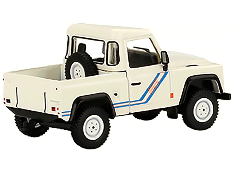 Land Rover Defender 90 Pickup Truck White with Blue Stripes Limited Edition to 3000 pieces Worldwide 1/64 Diecast Model Car by Mini GT - Premium Range/Land Rover from Mini GT - Just $24.99! Shop now at Rapidvehicles