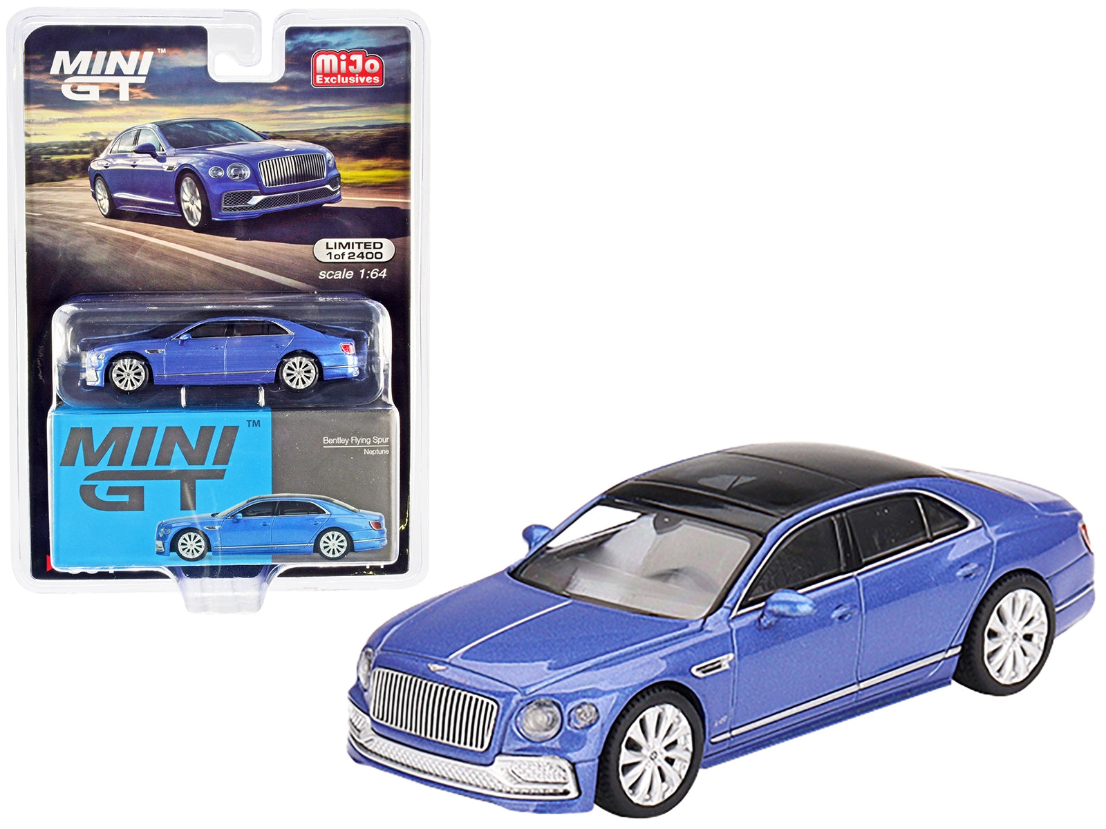 Bentley Flying Spur with Sunroof Neptune Blue Metallic with Black Top Limited Edition to 2400 pieces Worldwide 1/64 Diecast Model Car by Mini GT - Premium Bentley Models from Mini GT - Just $23.99! Shop now at Rapidvehicles