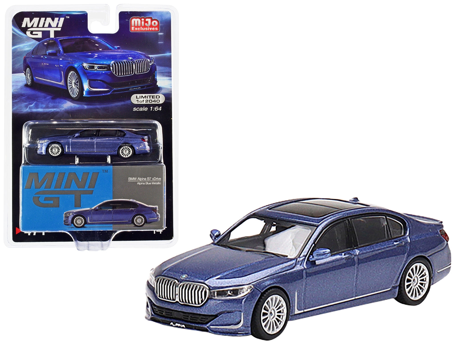 BMW Alpina B7 xDrive Alpina Blue Metallic with Sunroof Limited Edition to 2040 pieces Worldwide 1/64 Diecast Model Car by Mini GT - Premium BMW Models from Mini GT - Just $29.99! Shop now at Rapidvehicles