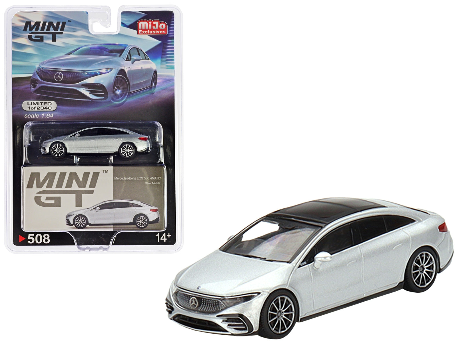 Mercedes-Benz EQS 580 4MATIC Silver Metallic with Black Top Limited Edition to 2040 pieces Worldwide 1/64 Diecast Model Car by Mini GT - Premium Mercedes Models from Mini GT - Just $24.99! Shop now at Rapidvehicles