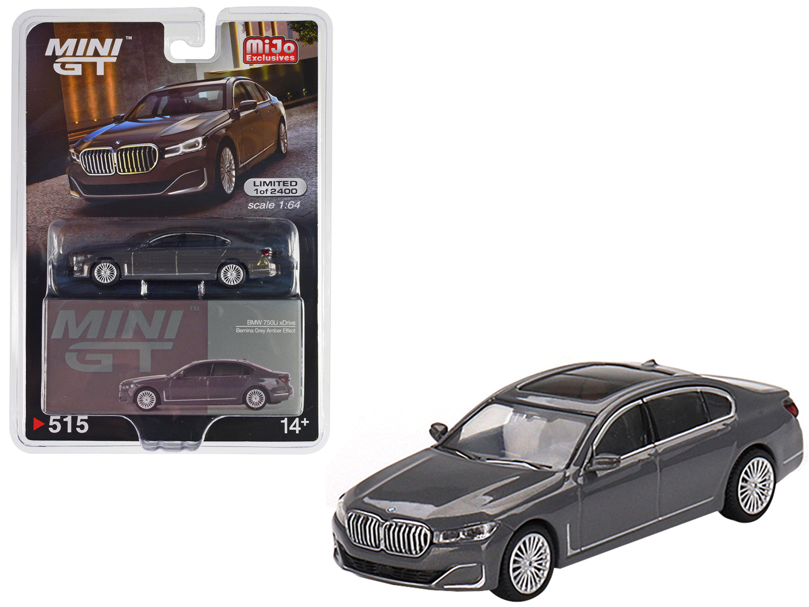 BMW 750Li xDrive Bernina Gray Amber Effect with Sunroof Limited Edition to 2400 pieces Worldwide 1/64 Diecast Model Car by Mini GT free shipping USA