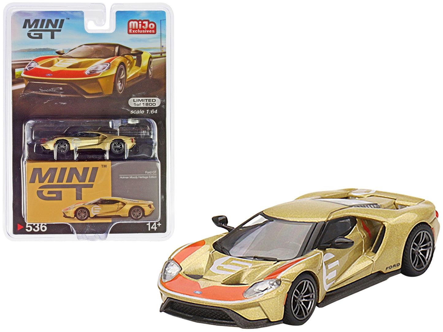 Ford GT #5 "Holman Moody Heritage Edition" Gold Metallic with Red - Premium Ford Models from Mini GT - Just $36.89! Shop now at Rapidvehicles