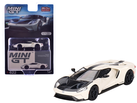 Ford GT "1964 Prototype Heritage Edition" Wimbledon White with Black Hood and Stripe Limited Edition to 2400 pieces Worldwide 1/64 Diecast Model Car by Mini GT free shipping USA