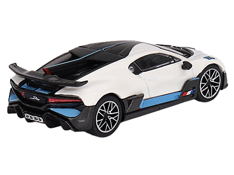 Bugatti Divo White with Carbon Top and Blue Stripes Limited Edition to 3600 pieces Worldwide 1/64 Diecast Model Car by Mini GT - Premium Bugatti Models from Mini GT - Just $24.99! Shop now at Rapidvehicles