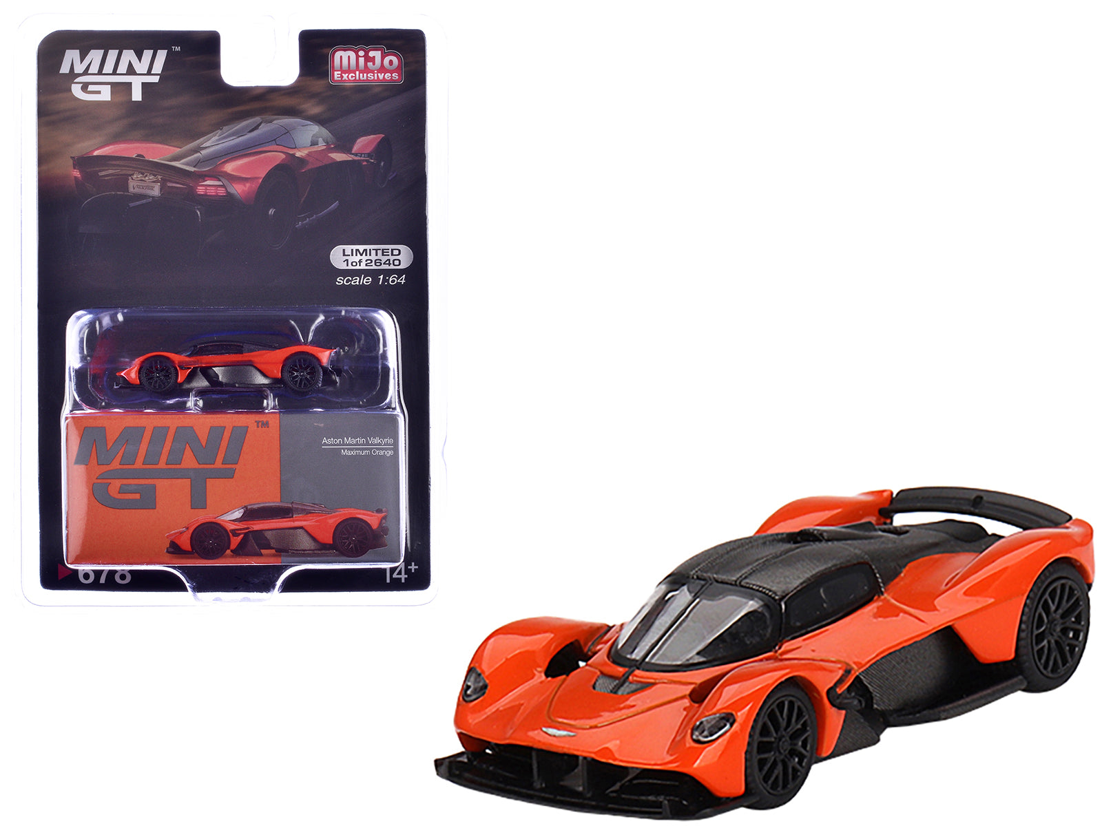 Aston Martin Valkyrie Maximum Orange with Carbon Top Limited Edition to 2640 pieces Worldwide 1/64 Diecast Model Car by Mini GT free shipping USA