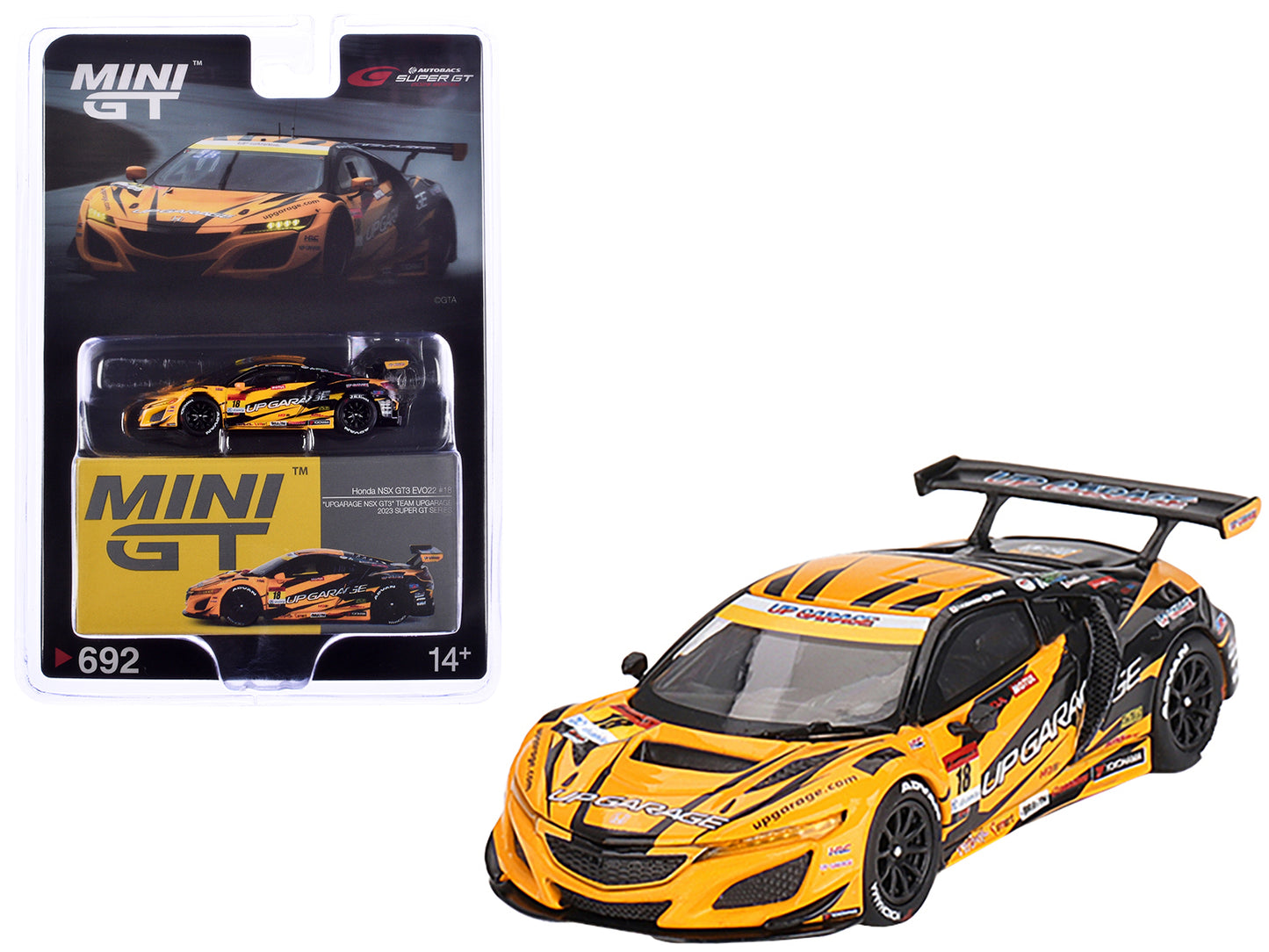 Honda NSX GT3 EVO22 #18 Takashi Kobayashi - Syun Koide "Team UpGarage" "Super GT Series" (2023) Limited Edition 1/64 Diecast Model Car by Mini GT  free shipping USA