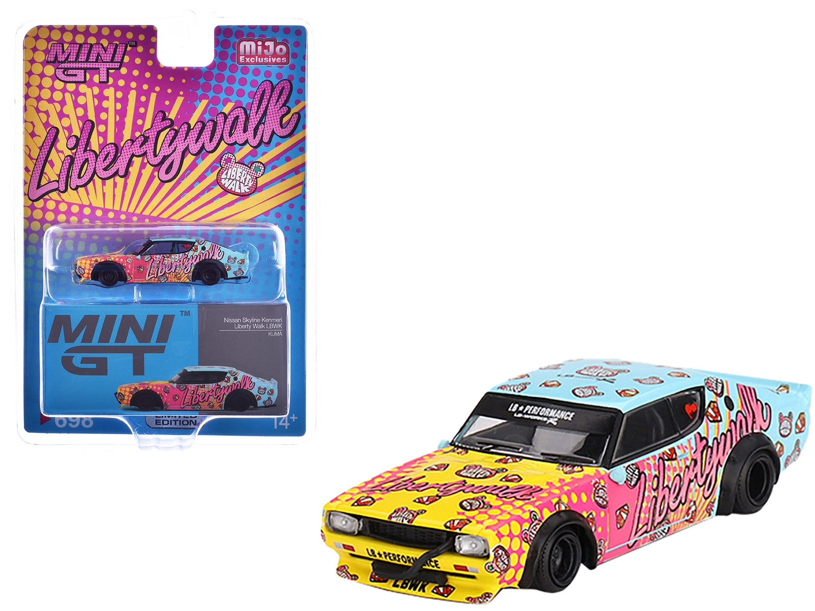 Nissan Skyline Kenmeri "Liberty Walk" RHD (Right Hand Drive) "KUMA" Light Blue and Yellow with Graphics Limited Edition 1/64 Diecast Model Car by Mini GT - Premium Nissan Models from Mini GT - Just $38.99! Shop now at Rapidvehicles