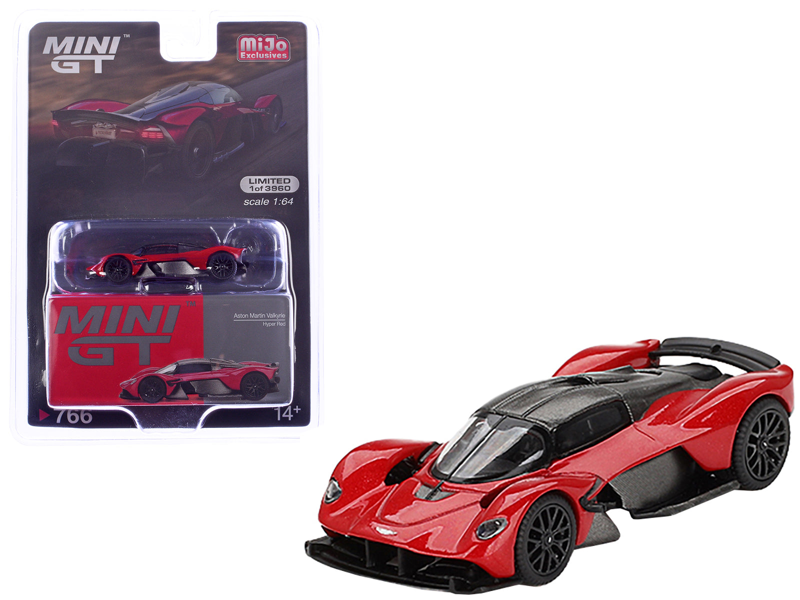 Aston Martin Valkyrie Hyper Red with Carbon Top Limited Edition to 3960 pieces Worldwide 1/64 Diecast Model Car by Mini GT free shipping USA