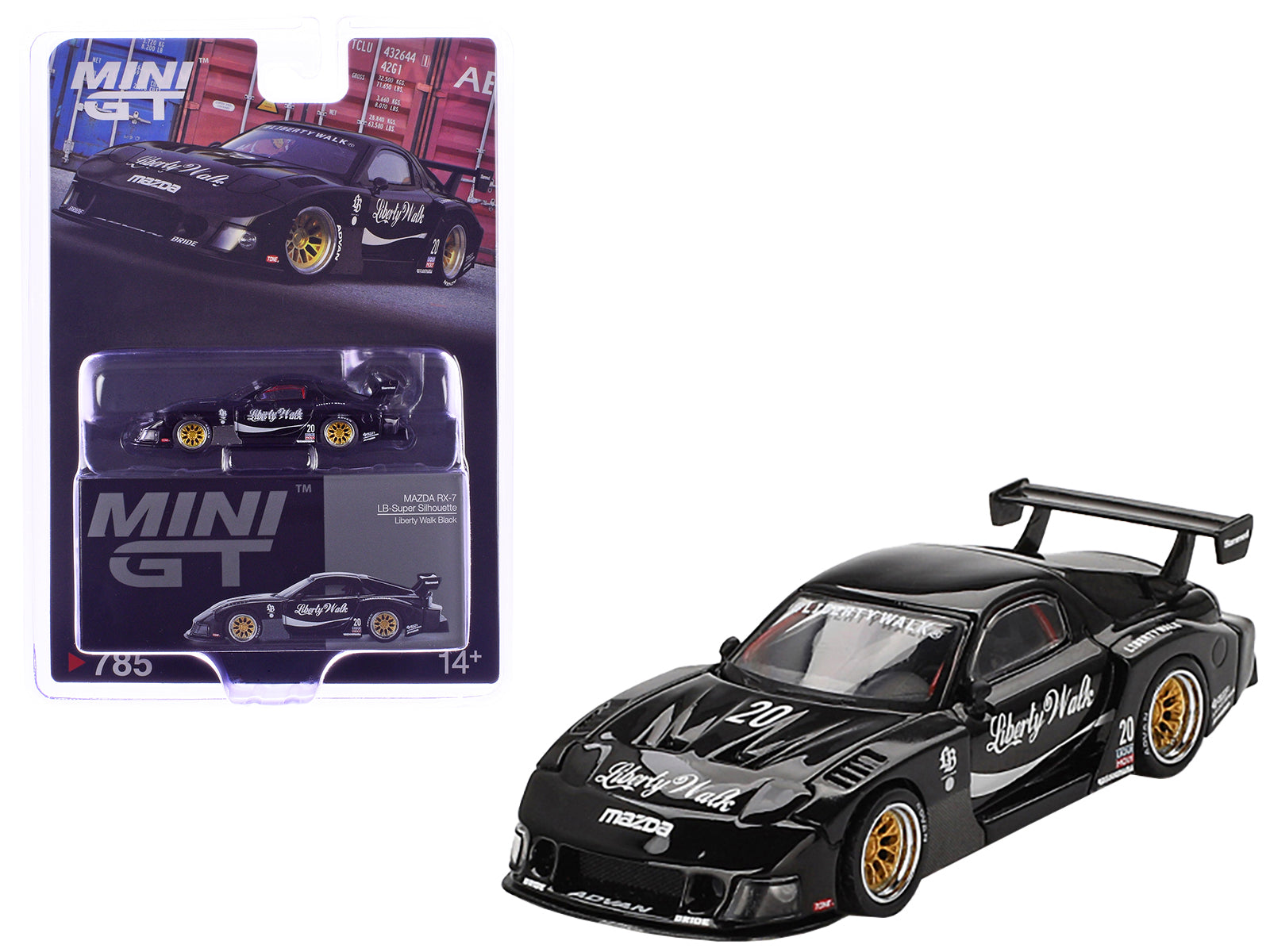 Mazda RX-7 LB-Super Silhouette #20 "Liberty Walk" Black Limited Edition 1/64 Diecast Model Car by Mini GT free shipping USA