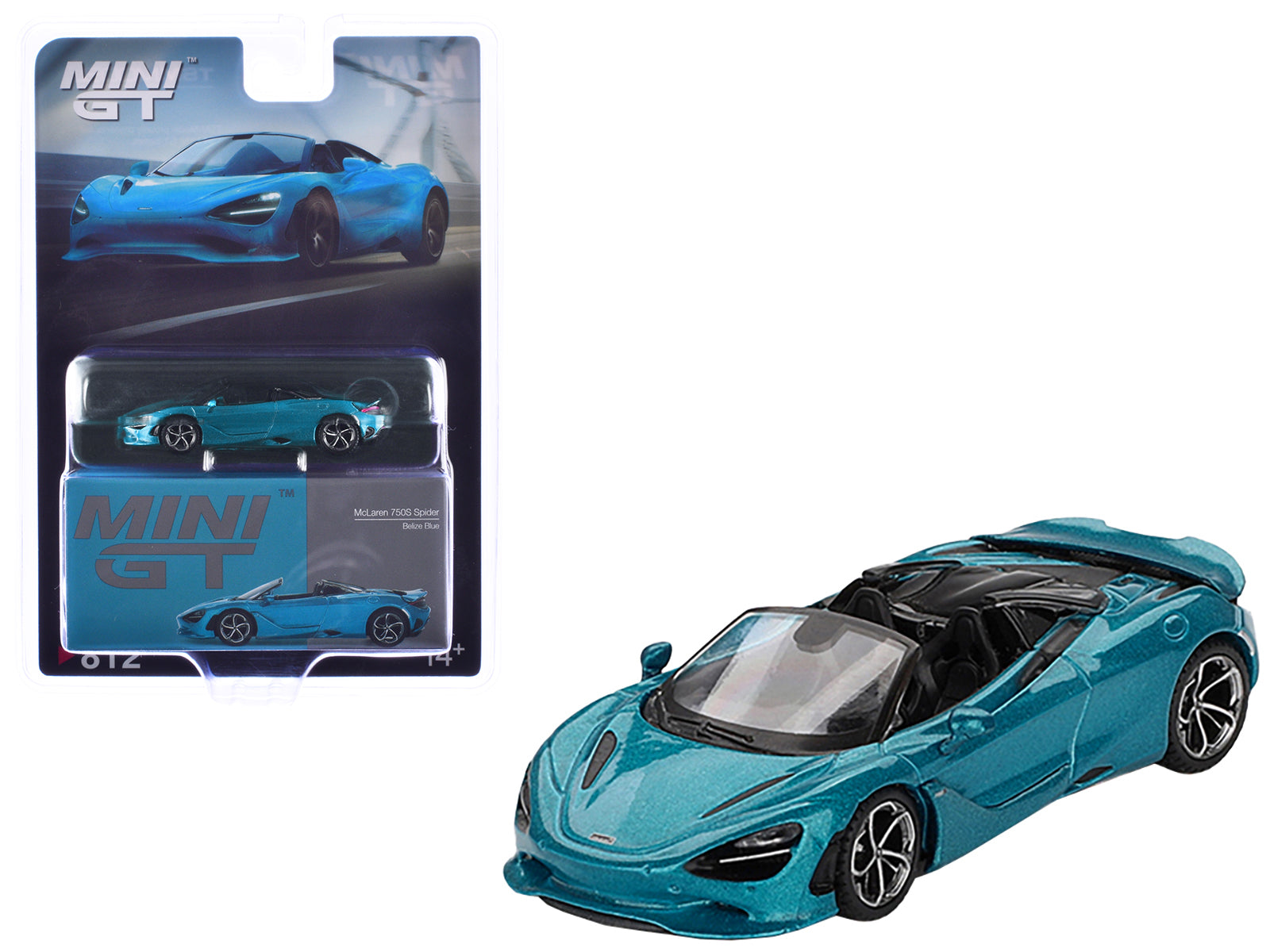 McLaren 750S Spider Belize Blue Metallic Limited Edition 1/64 Diecast Model Car by Mini GT free shipping USA